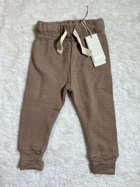 NWT NUI Organics 6-12M Baby Organic Cotton Fat Waffle Knit Leggings in Stucco